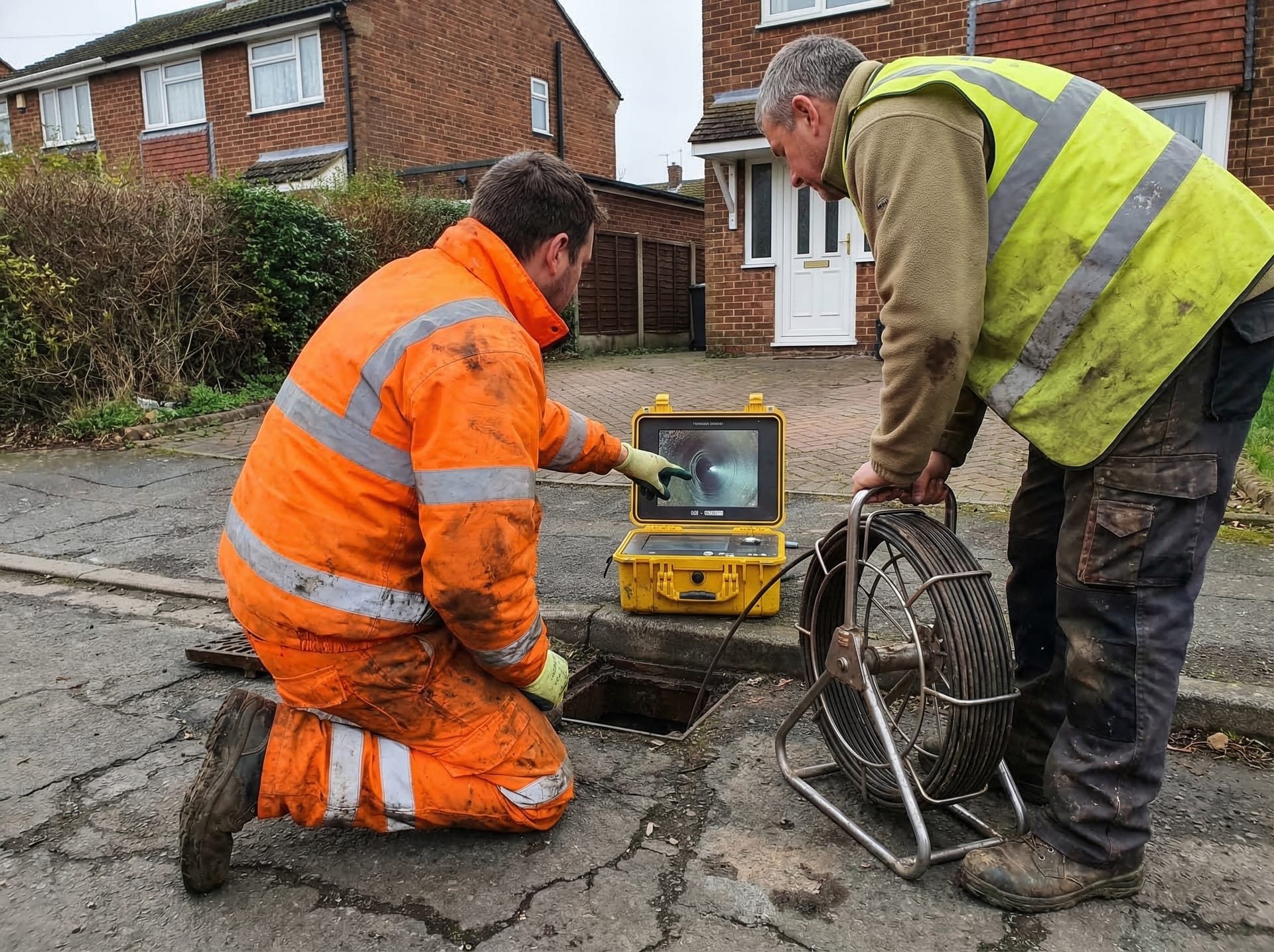 Sample CCTV drain survey report with annotated drain camera images